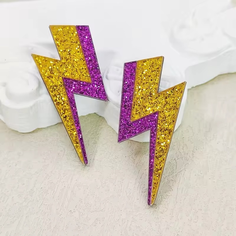 ⚡️Glitter Lightning Bolt Gold & Purple Earrings⚡️